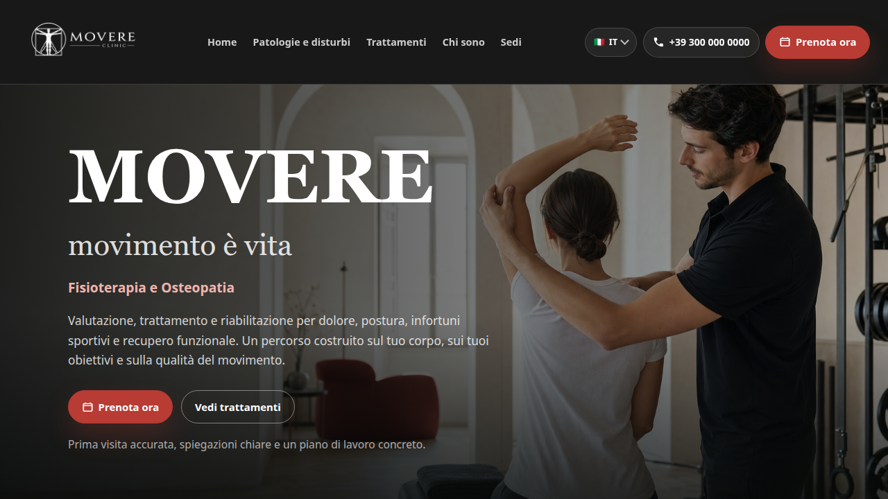 Screenshot of the Movere Clinic homepage