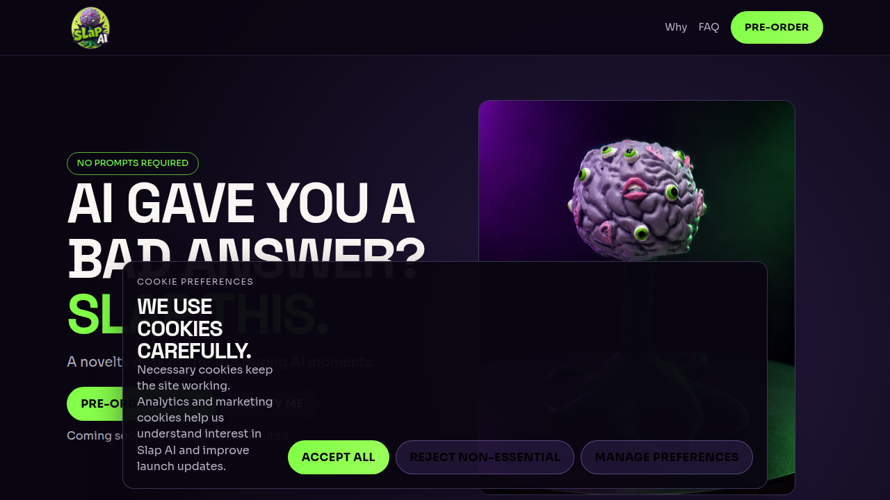 Screenshot of the Slap AI product landing page