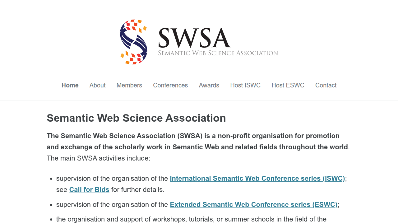 Screenshot of the Semantic Web Science Association homepage