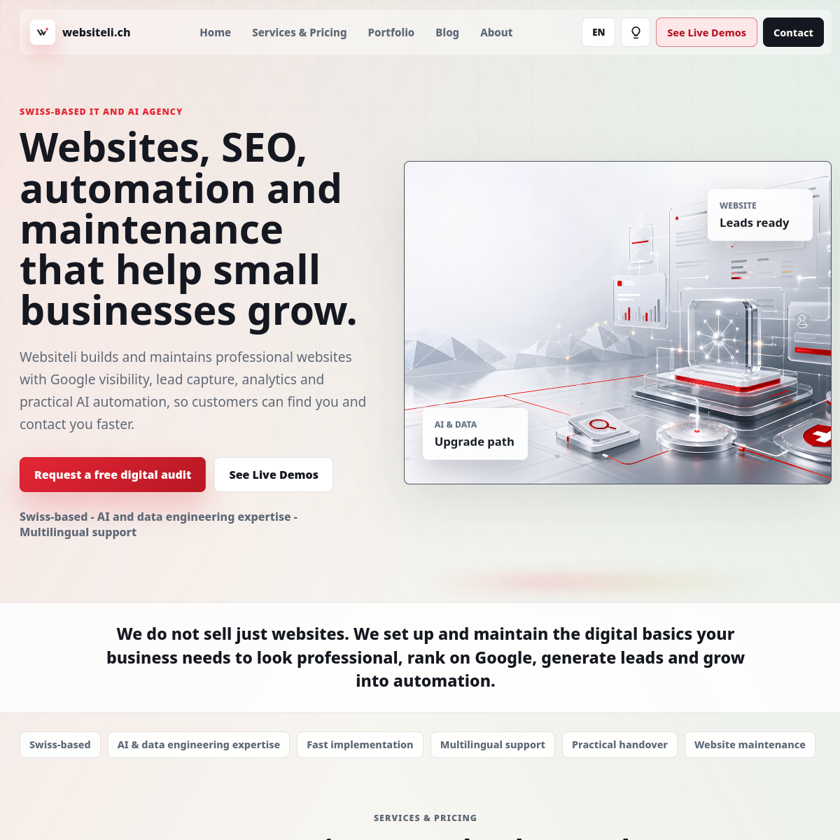Desktop screenshot of the Websiteli homepage